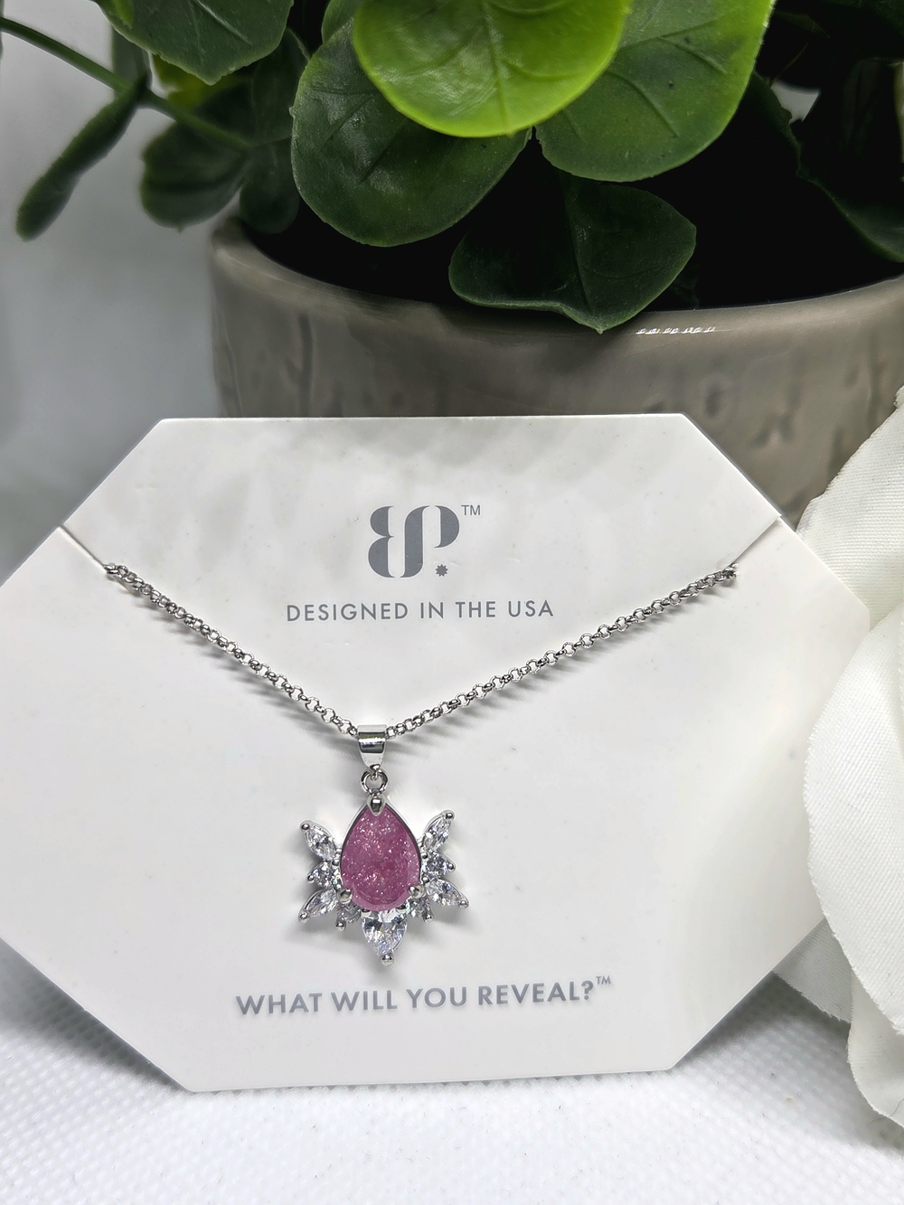 BP Spider Necklace - Rose Ice Crystal On Rhodium Plating